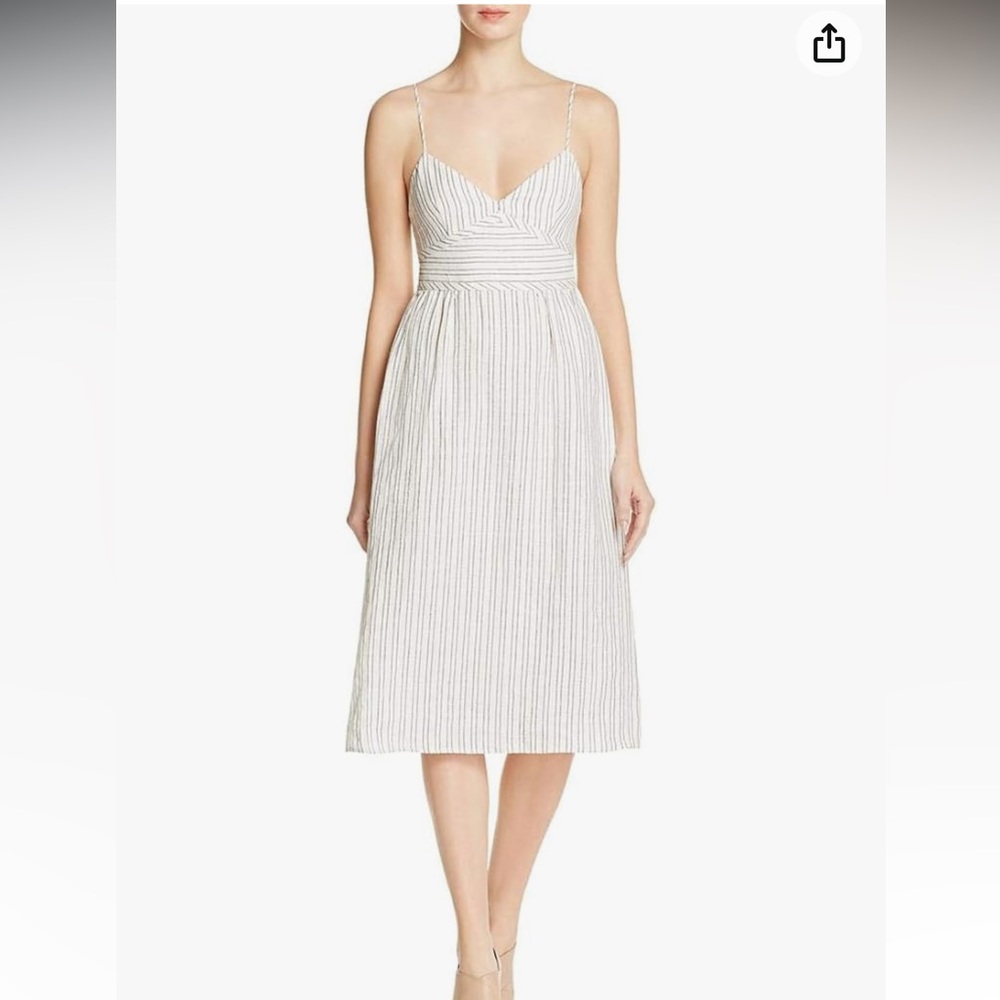 Theory Mini Malaena B 100% linen ticking stripe corset top dress w/ pockets 10 - Picture 4 of 12